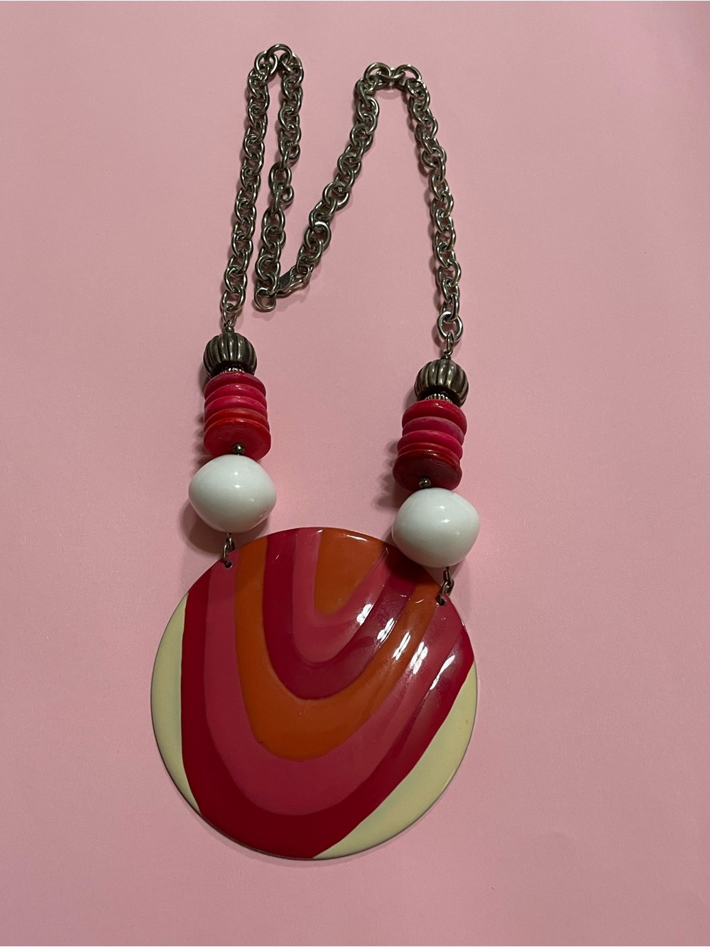 Silver Tone Statement Enamel Necklace #0178 ❤️🔥